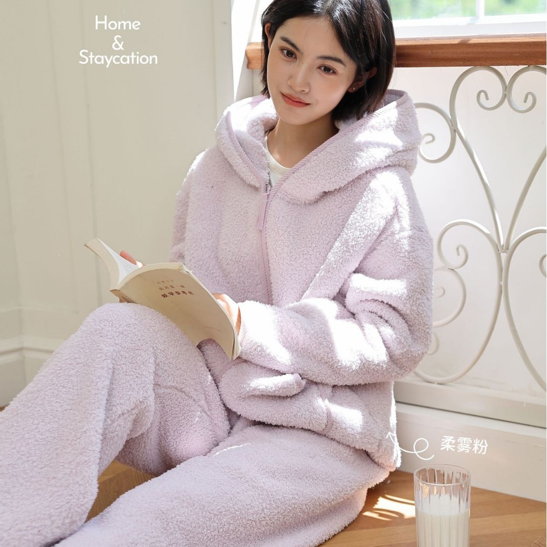 睡衣女2025秋冬款小翻领加绒