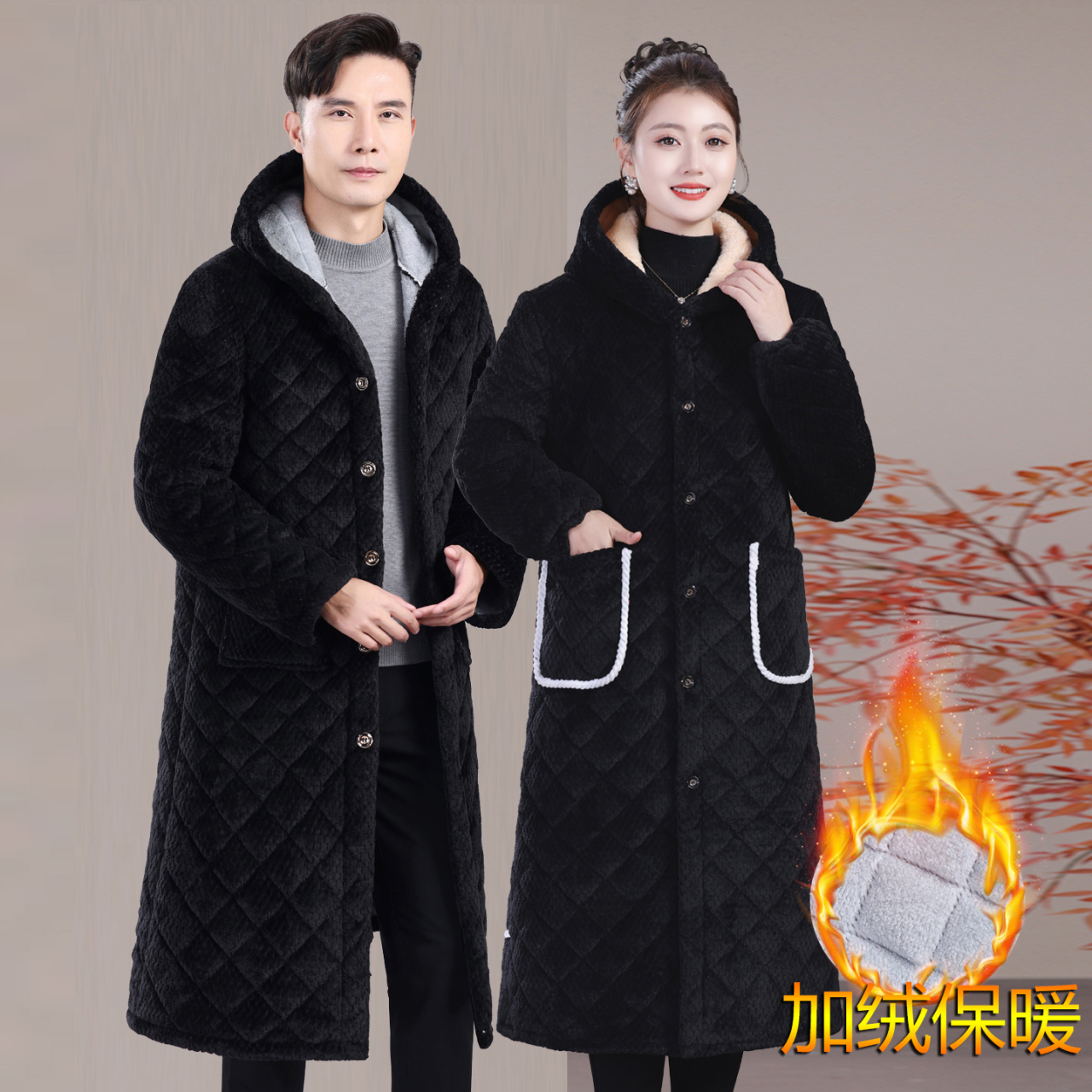 情侣款加厚保暖棉衣男女连帽宽松