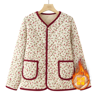 碎花棉袄保暖棉服上衣 加绒加厚棉衣外套中老年女秋冬装 妈妈装 新款