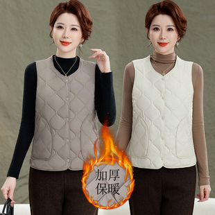 百搭夹棉休闲马夹保暖秋冬装 妈妈装 羽绒棉马甲中老年女装 2025新款