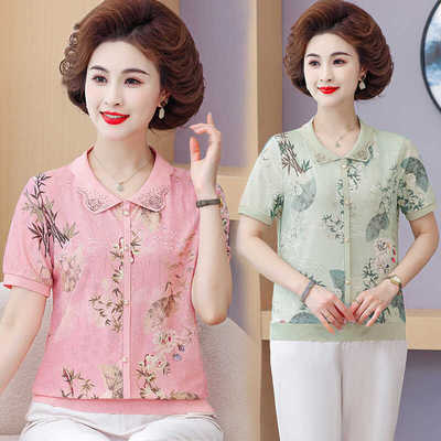 衬衫冰丝夏季妈妈中年短袖洋气