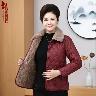 中老年女装妈妈装棉袄女冬季新款棉衣洋气新款外套加绒加厚PU皮衣
