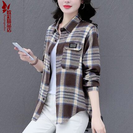 春夏季女士衬衫长袖衬衣外套宽松纯棉百搭格子休闲宽松显瘦风衣潮