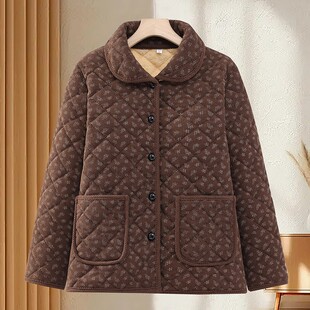 60岁短款 新款 加绒加厚保暖50 灯芯绒棉袄翻领时尚 棉衣外套 妈妈装