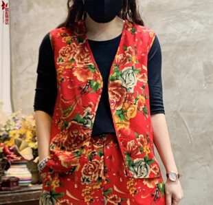 背心外套潮 东北大花盘扣棉马甲女冬季 2024新款 大码 独特民族风无袖