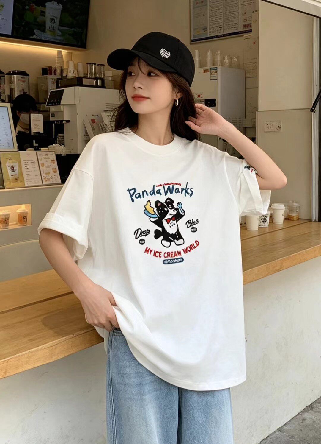26夏皇冠  新款韩版宽松大版卡通刺绣短袖T恤女
