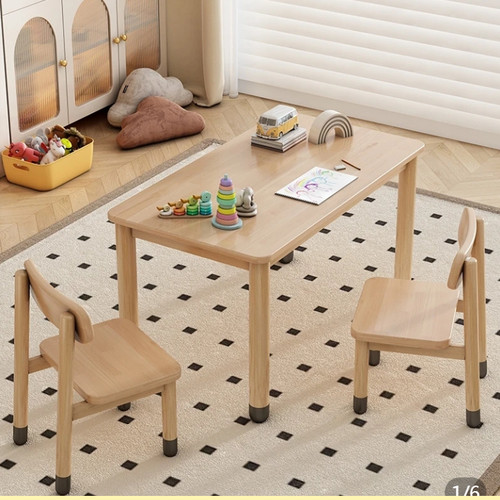 实木手工桌橡胶木儿童学习桌幼儿园现代简约写字桌玩具桌椅子组合