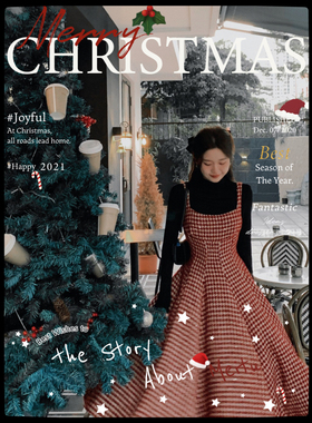 DAC 原创年会圣诞新年氛围感酒红色长款吊带打底连衣裙2024春新女