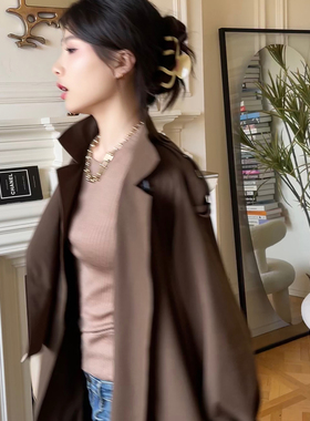 DAC  2024春季新款英伦高级感长款气质风衣chic风过膝大摆外套女