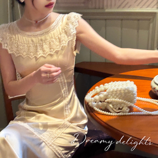 连衣裙女长裙 24年温柔风圆领收腰设计显瘦无袖 DAC 春夏新品