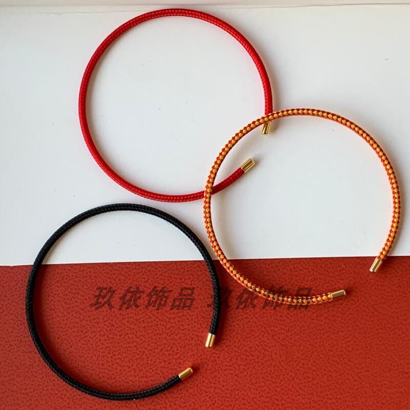 开口手绳红黑编织手环穿串转运珠沙金银饰2022年新年DIY细款绳子
