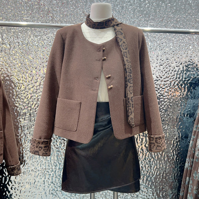 咖色呢料外套女小个子高级感上衣