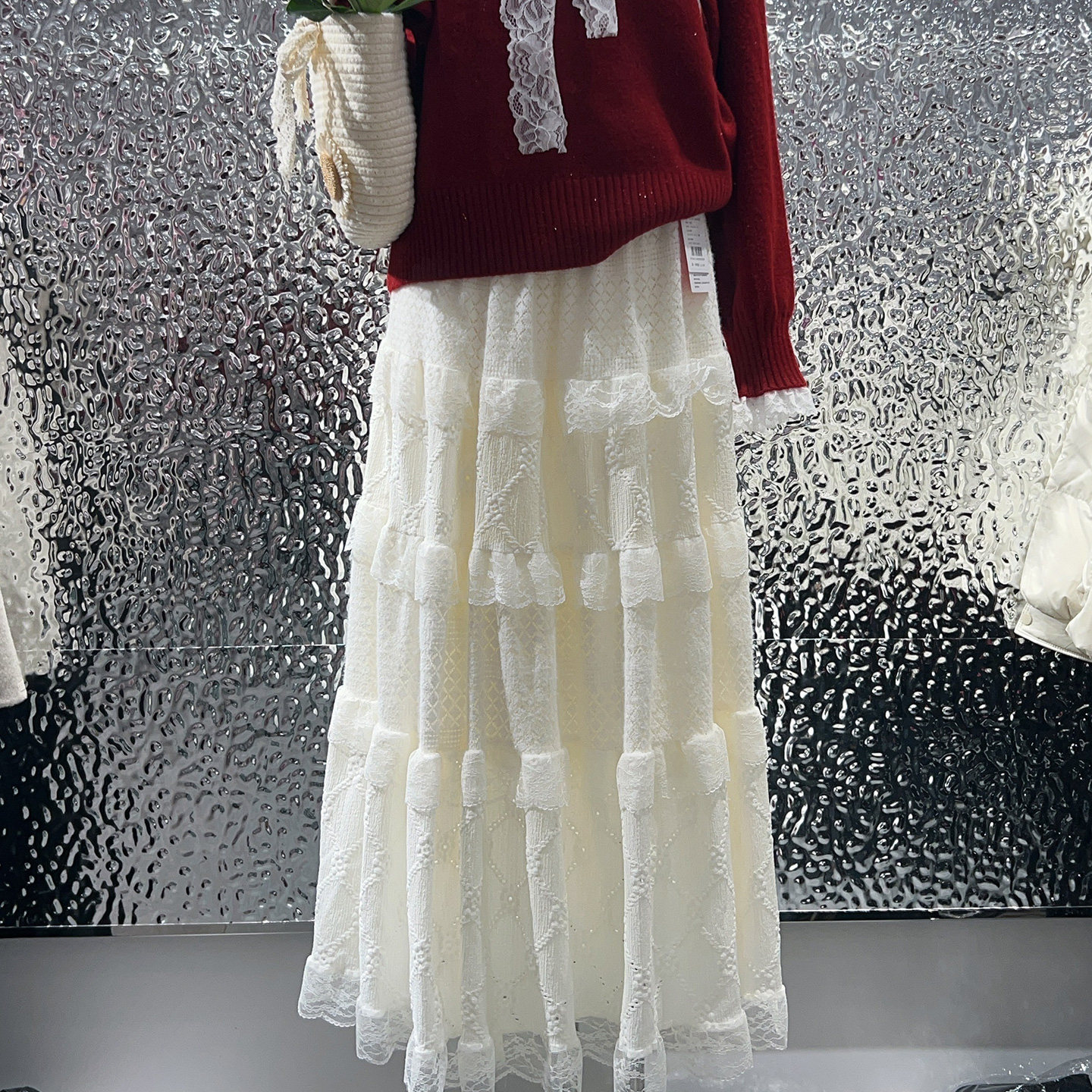 杏色蕾丝半身裙女秋冬新款a字纱裙甜美公主蓬蓬加绒加厚蛋糕长裙