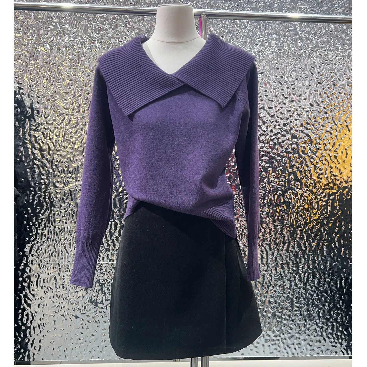 翻领毛衣女士短款紫色设计感小众外穿宽松显瘦百搭针织打底衫上衣,女装/女士精品,毛针织衫,淘宝优惠券,粉丝福利购,淘宝优惠卷