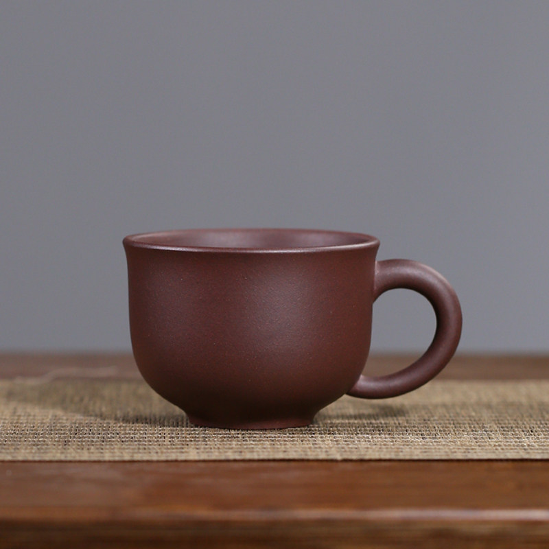 宜兴紫砂杯原矿紫泥品茗杯纯手工功夫茶具家用茶盅茶盏带把主人杯