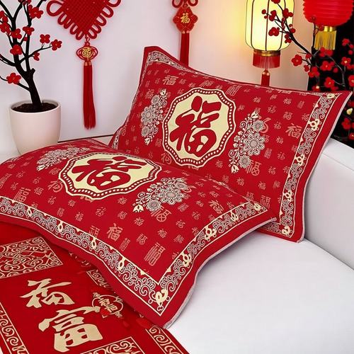 新年喜庆儿童枕巾八层纯棉纱布家用卡通柔软加厚全棉宝宝枕头盖巾