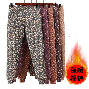 内穿冬季 弹力高腰妈妈棉裤 新款 碎花中老年人保暖裤 轻便薄款 女棉裤