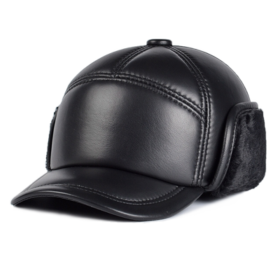 加厚保暖中老年人真皮护耳棉帽