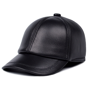 秋冬季皮帽子男款真皮棒球帽爸爸薄款中老年人鸭舌帽老头爷爷冬帽
