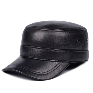 秋冬季真皮帽子男士平顶帽户外薄款鸭舌帽后封口中年大头围羊皮帽