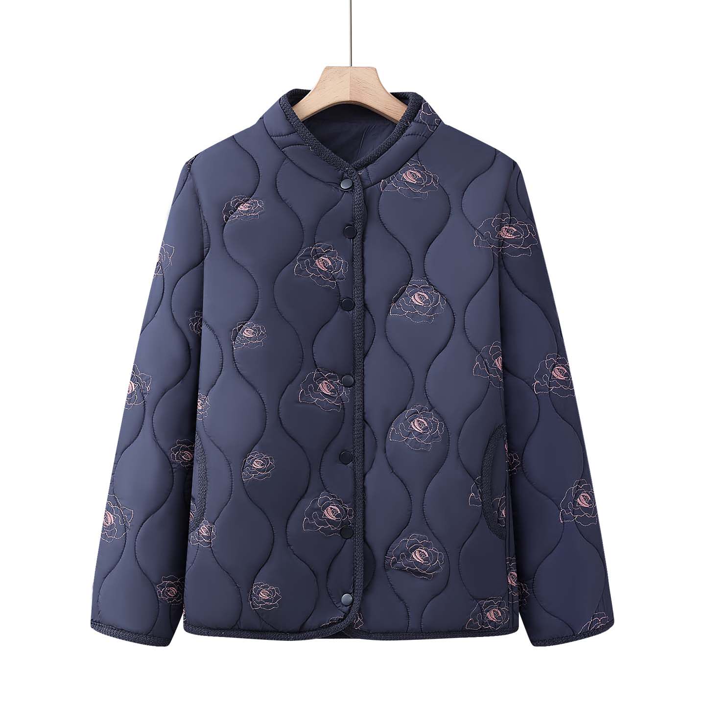 秋冬中老年加厚立领绣花棉服