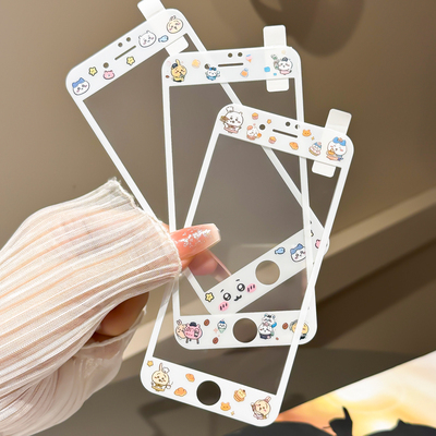 粉猫适用苹果6s/7/8卡通钢化玻璃贴膜新款iPhone7/8plus全屏彩色手机彩膜SE1/2/3女款4/5S前膜玻璃苹果四/五