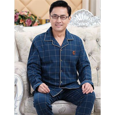 中老年人爸爸睡衣男纯棉春秋季长袖中年男式加大码开衫家居服套装