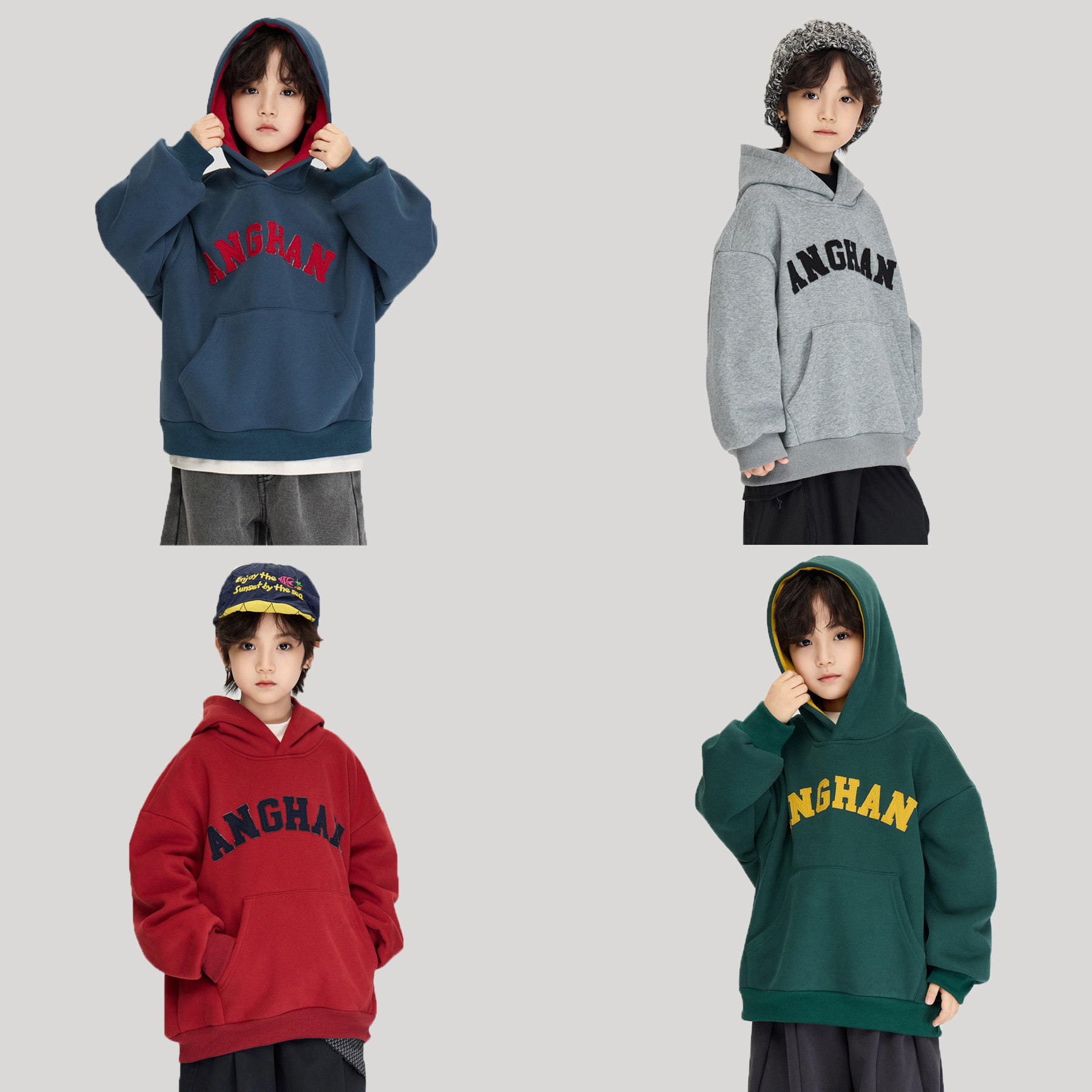 日单秋冬加绒儿童服装刺绣加厚款卫衣男女大童连帽衫外贸原单出口