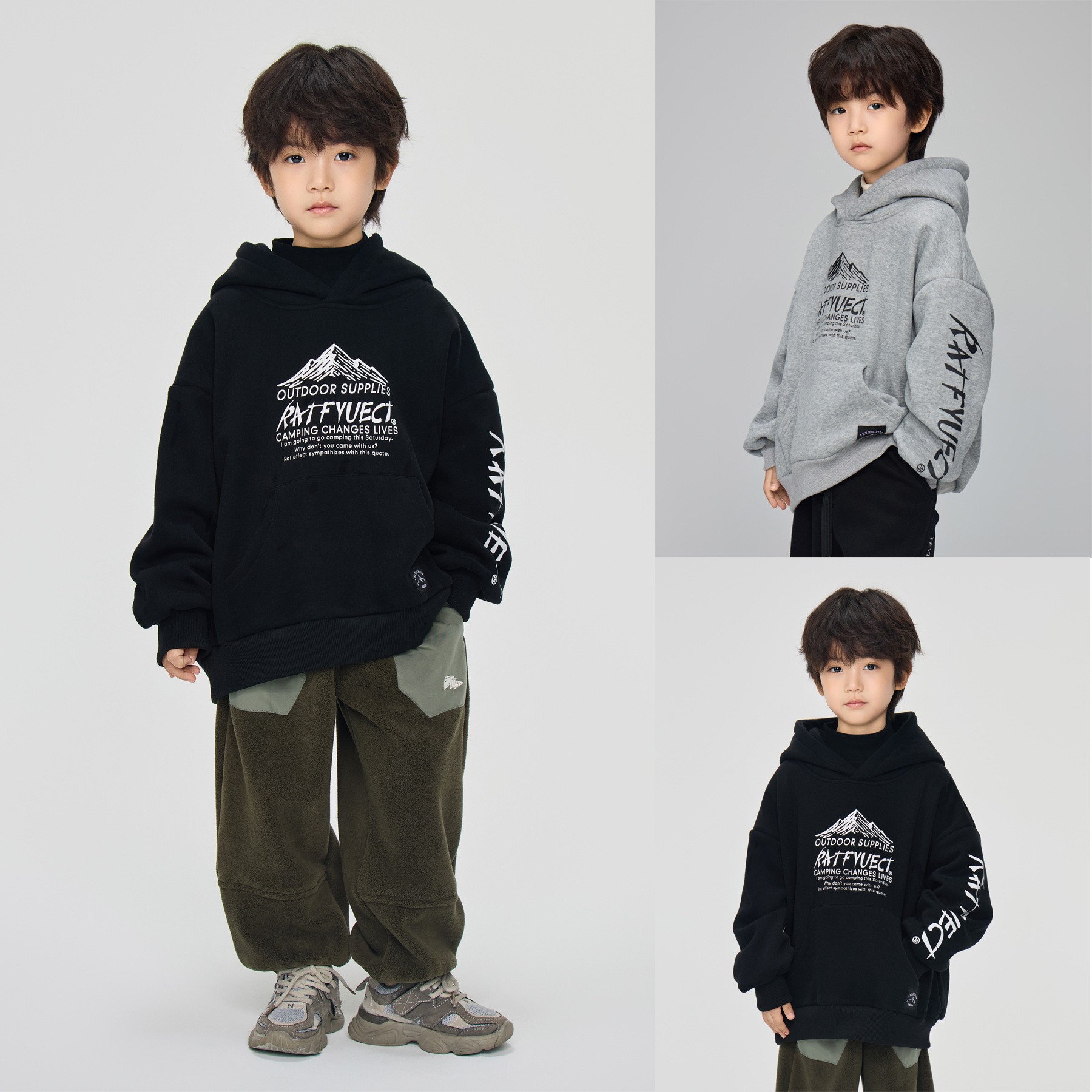 日单秋冬加绒加厚款男女大童套头连帽衫卫衣儿童服装外贸原单出口