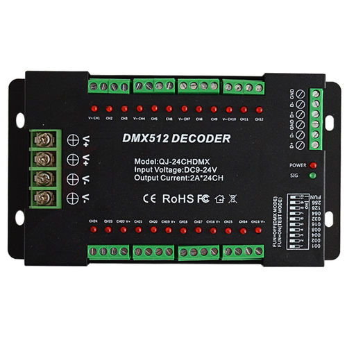 厂家直销24CH通道 dmx512解码控制器led 彩色RGB灯带控制器带拔码