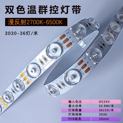 24V 36灯双色温2700-6000K 3030 22W漫反射软膜灯箱光源柔性灯带