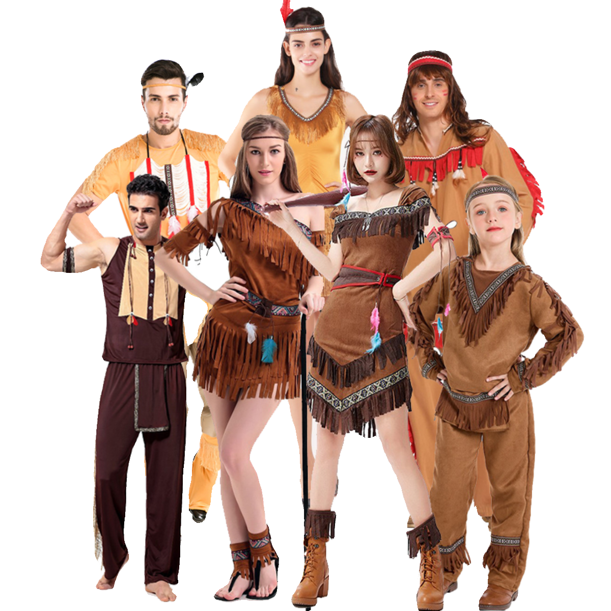 万圣节服装土著人印第安人男女衣服原始人猎人演出服非洲野人服装