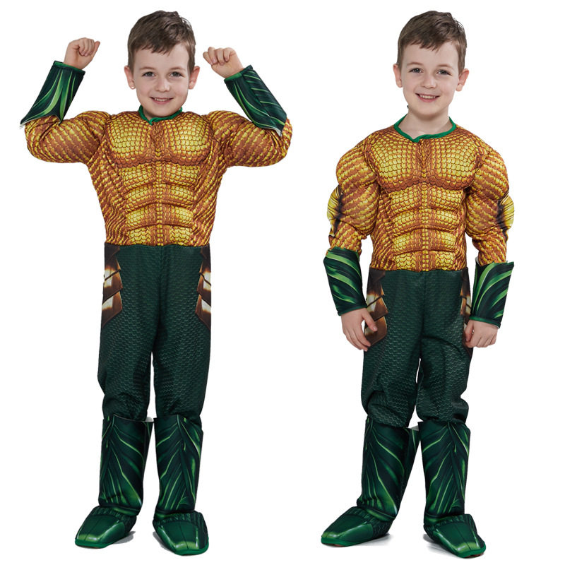 DC正义联盟金色海王cosplay儿童肌肉Aquaman英雄角色扮演演出服装