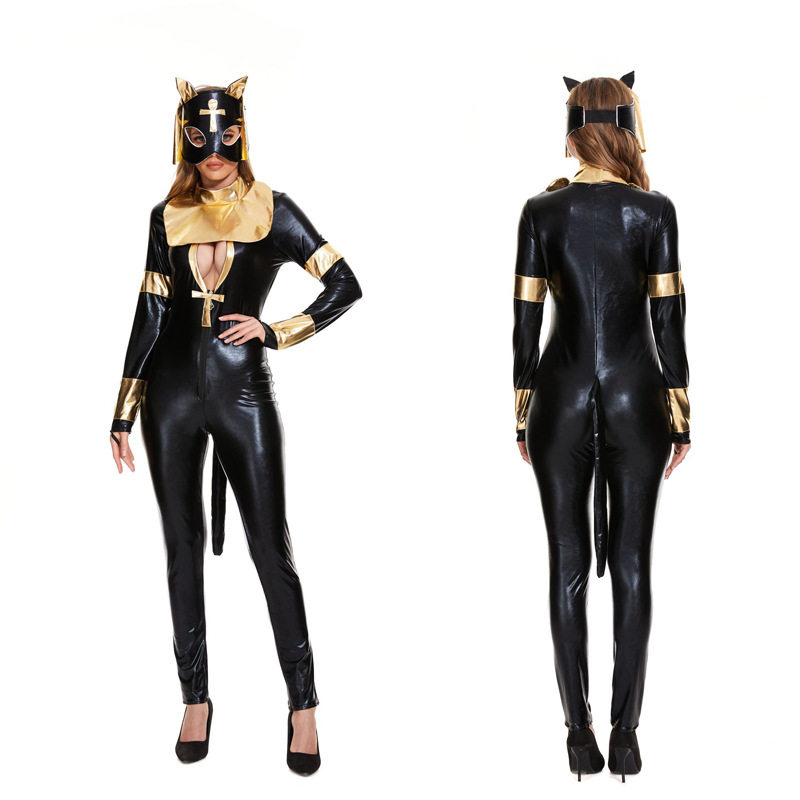 欧美 十字架漆皮连体束身女王装皮衣连体套装夜店演出服皮革PU