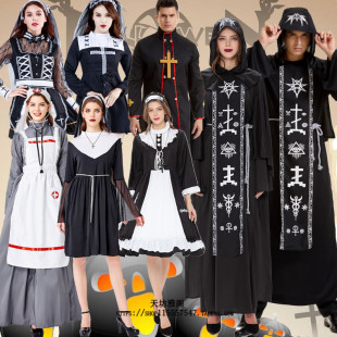 男女传教士牧师服万圣节年会服装玛利亚教皇神父化妆舞会 修女裙