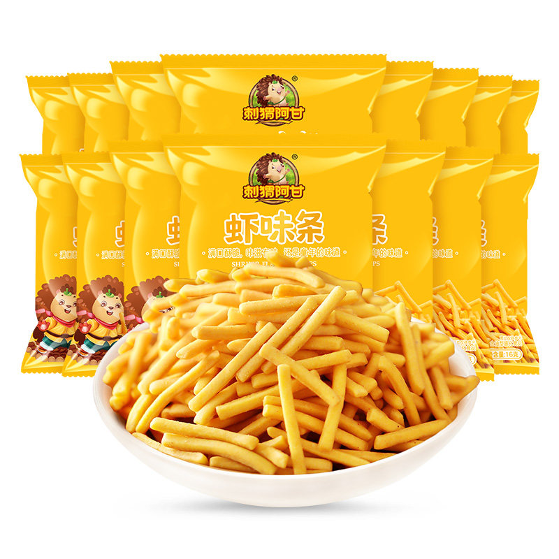 刺猬阿甘 80 90 00后童年回忆虾味条16g追剧解馋网红休闲小零食