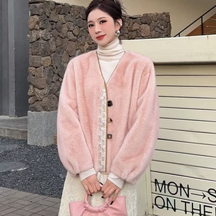 2025秋冬新款仿皮草百搭羊羔绒仿水貂绒貂皮毛一体短外套女3619