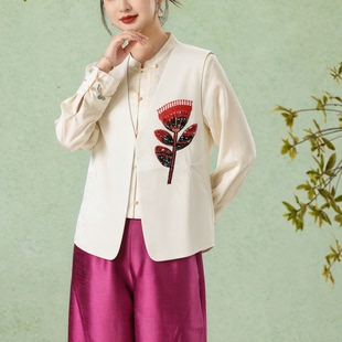 绮绣缘8157优雅刺绣国风丝缎马甲上衣新中式 坎肩外搭马夹 无袖