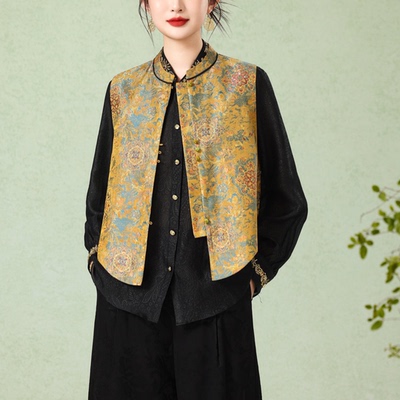 丝缎马甲上衣新中式无袖坎肩马夹