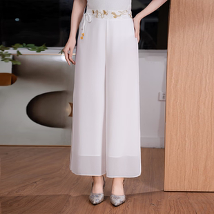 7805国风薄款高腰气质民族风垂感真丝优雅阔腿裤休闲女裤夏季
