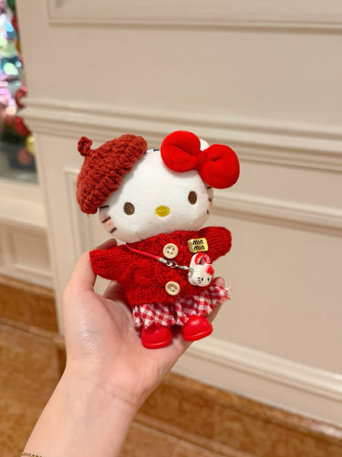 正版红丝绒hellokitty包包挂件可爱毛绒kt猫玩偶公仔情人节礼物女