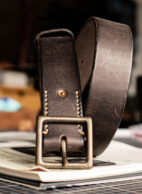 高端头层牛皮甄选牛背！水洗做旧，手工打磨皮腰带，解锁质感4.0