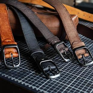 裤 复古女手工工装 带3.3CM 真皮腰带 男潮头层牛皮植鞣针扣皮带