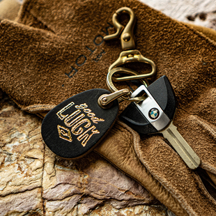 机车 手作挂件 牛皮配黄铜圈 LUCK 日常挂饰百搭钥匙扣 GOOD