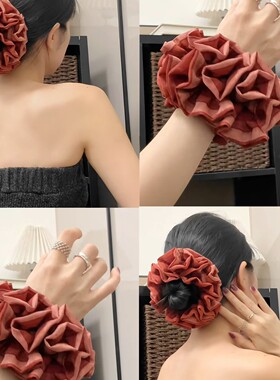 番石榴红绣球手工褶皱绣球发圈超仙花边大肠发圈丸子头发绳饰品