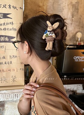 小众设计可爱兔子抓夹双面蝴蝶结发夹女新款后脑勺高端鲨鱼夹