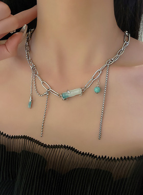 竹节流苏钛钢项链女夏季冷淡风百搭锁骨链设计感小众高级脖颈链