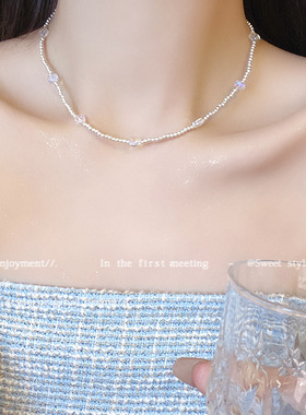 韩国东大门碎银项链女闪亮水晶轻奢气质幻彩串珠多巴胺锁骨链配饰