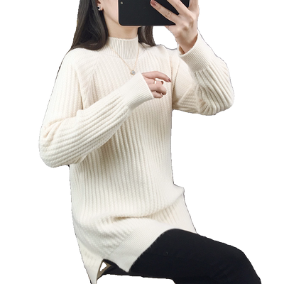 中长款毛衣女士半高领套头针织衫