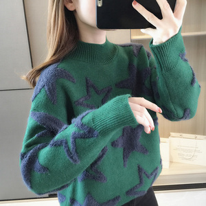 半高领毛衣女2023新款秋冬加厚宽松套头针织打底衫立体设计感外穿